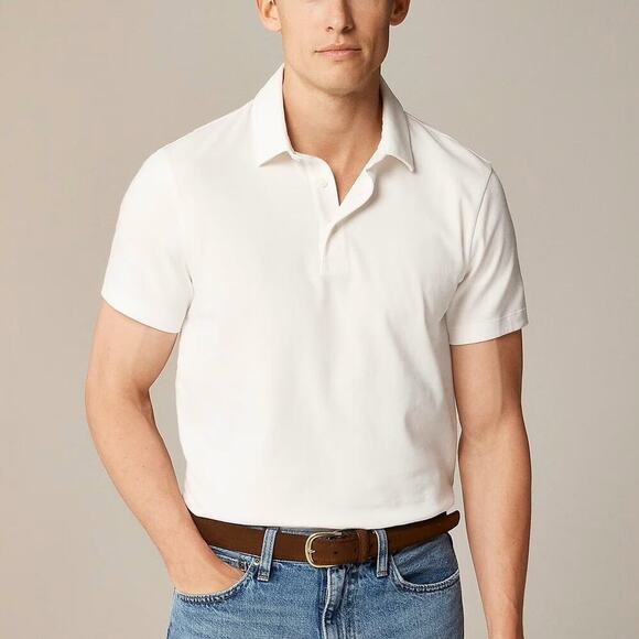 J. Crew Sueded Polo Shirt Jersey Cotton Short Sleeve Top Ivory White NWT Large - Picture 1 of 8
